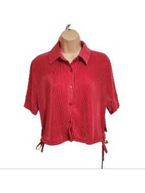 Bar III Hot Pink Textured Knit Cropped Shirt Small